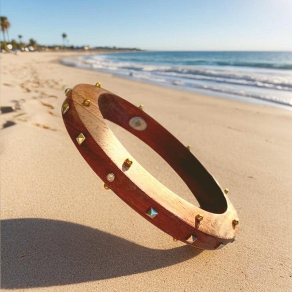 Accessories - Silpada silver Brass and Crystal Studded Wooden Bangle Bracelet B3302